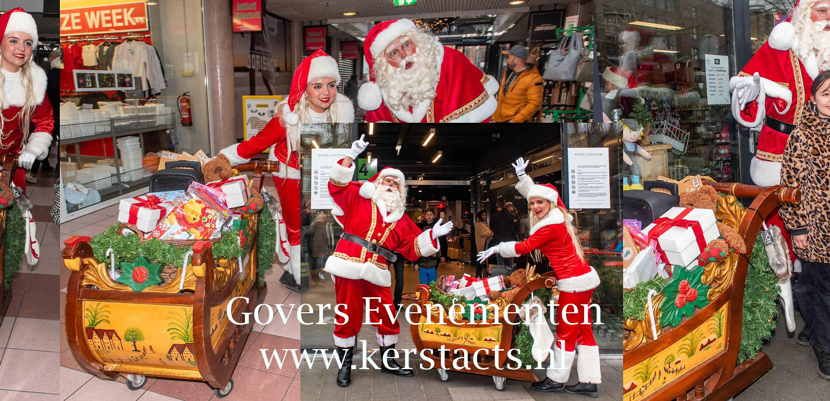 Kerstman met arrensleetje, te boeken bij Govers Evenementen, www.kerstacts.nl, kerstacts.nl, kerstman huren, muzikaal kerst entertainment, kerstsnoep, kerstkadootjes, muzikale kerstman